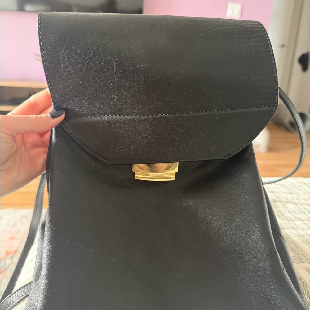 Italian Black Leather Gianni Chiarini Backpack with Gold Accents